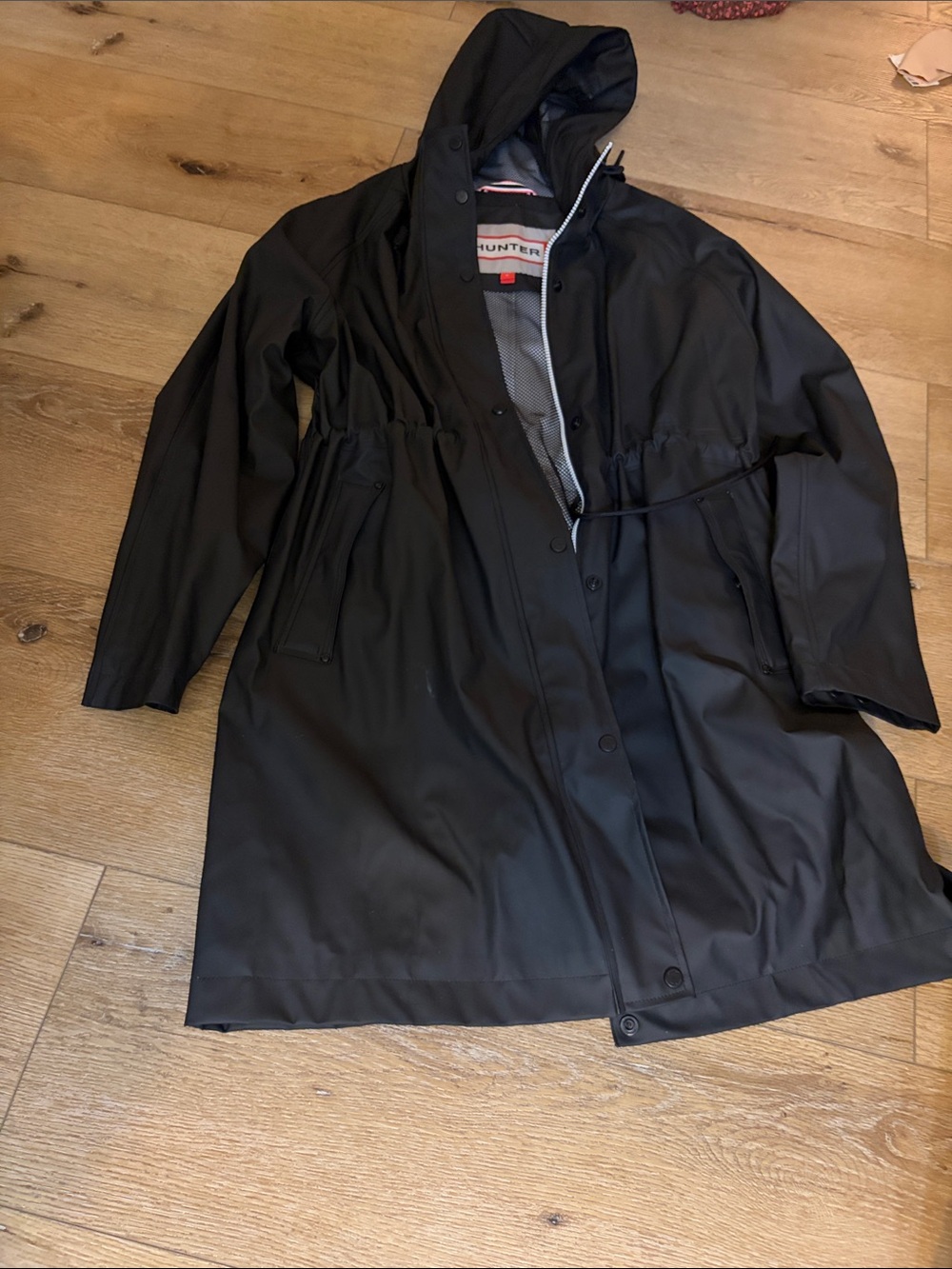 Hunter Matte Black Hooded Trench Raincoat